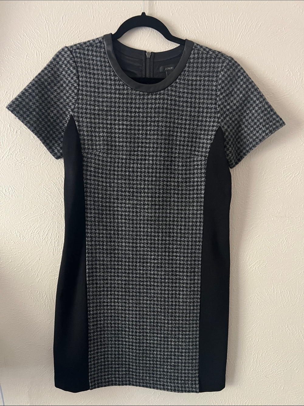 J. Crew Black & Gray Houndstooth Panel Sheath Dress
